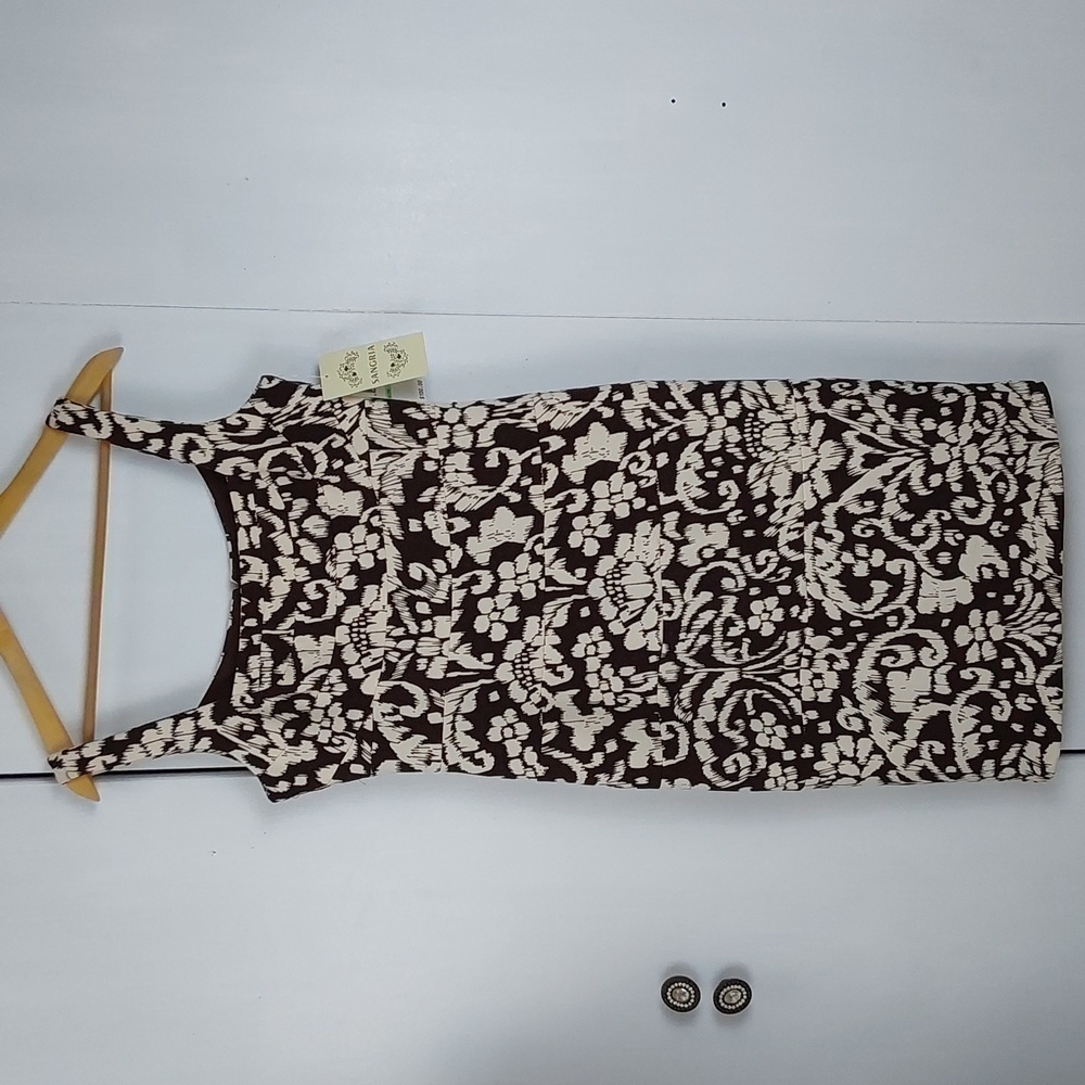 Sangria| Womens Brown & White All Over Pattern Tank Retro Artsy Midi Dress Sz.8